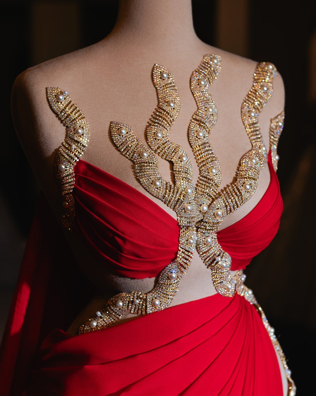 Boheme Red Dress with Gold Embellishments - BLINI