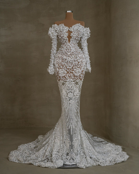 Briar Off - Shoulder Pearl Wedding Dress - BLINI