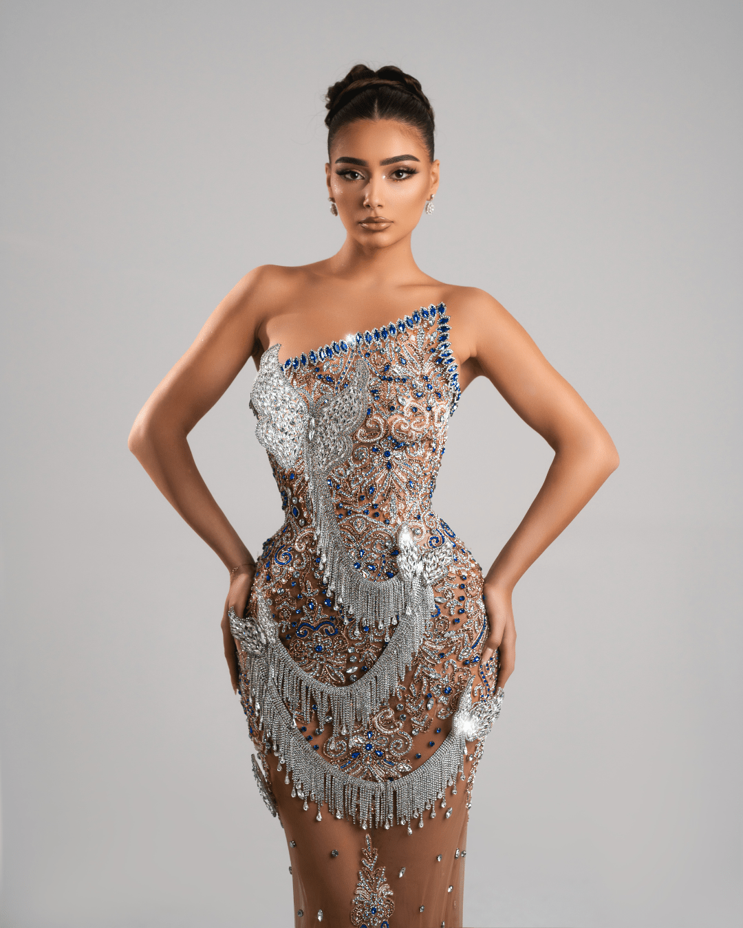 Buterfly Long Dress, with Crystals and 3D Design - BLINI