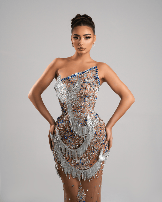 Buterfly Long Dress, with Crystals and 3D Design - BLINI