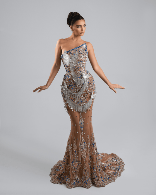 Buterfly Long Dress, with Crystals and 3D Design - BLINI