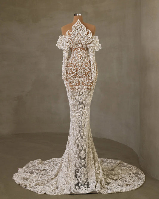 Celestrália Off Shoulder Bridal Dress with Pearls - BLINI