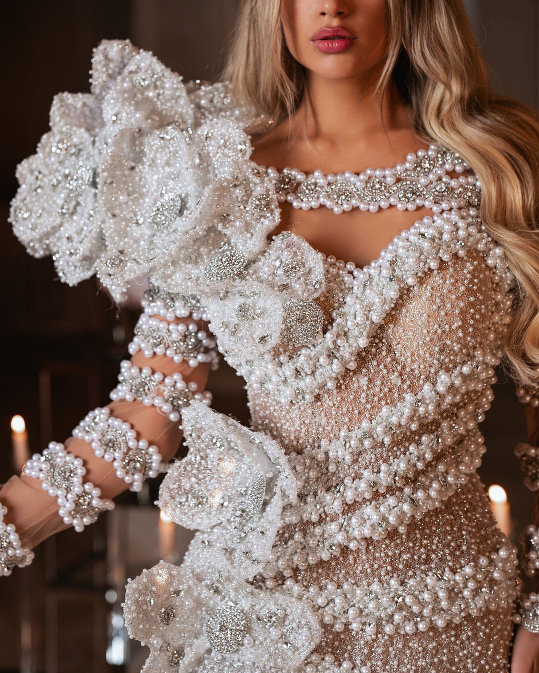 Chantaé Bridal Dress with Pearls and Flowers - BLINI