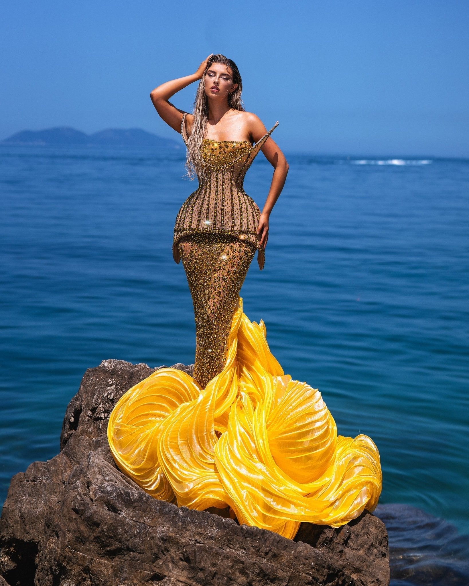 Chryseia Yellow Dress with Organdy Details - BLINI