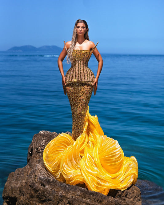 Chryseia Yellow Dress with Organdy Details - BLINI