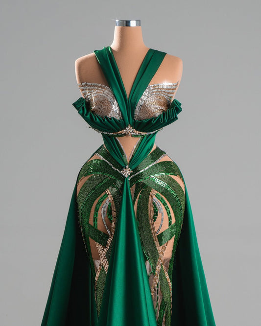 Dafne Emerald Green Dress with Crystals - BLINI
