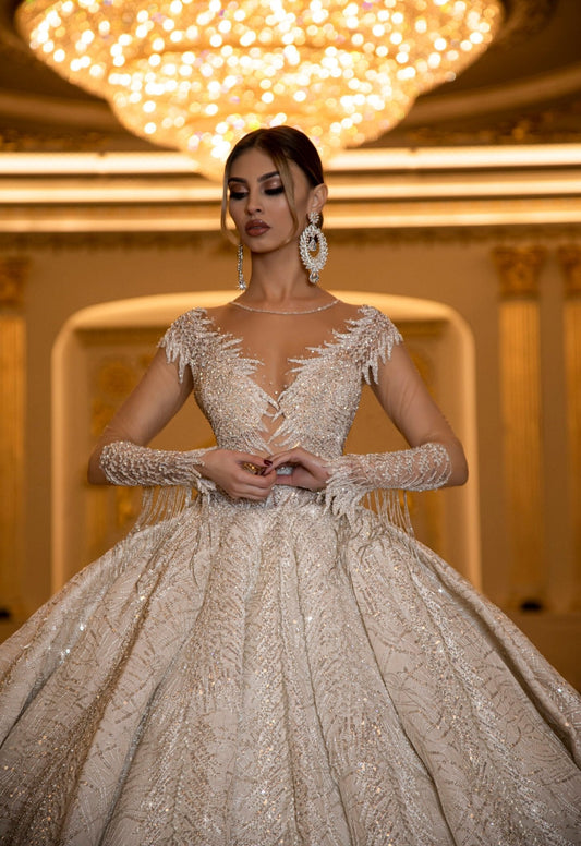 Debora Flowing Chiffon Sleeve Wedding Gown - BLINI