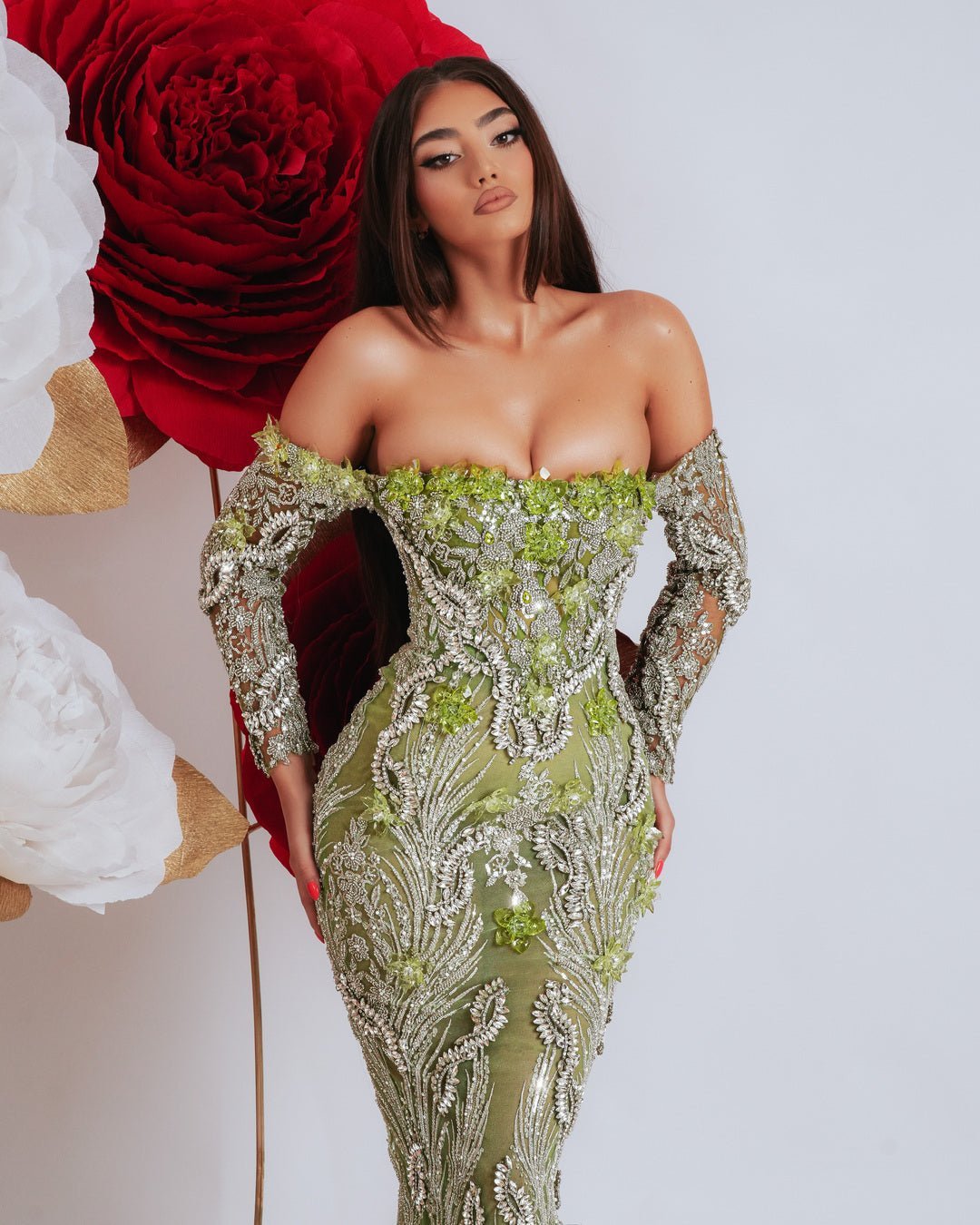 Delfiné Off Shoulder Dress with Crystals - BLINI