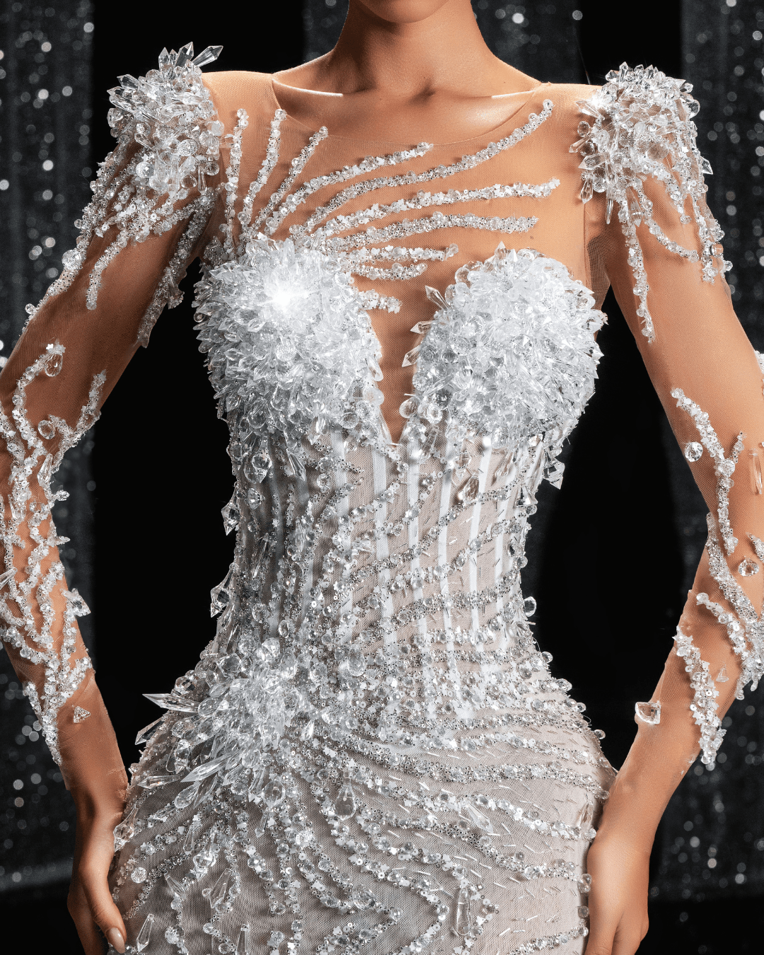 Denora Bridal Dress with Crystals and Long Sleeves - BLINI