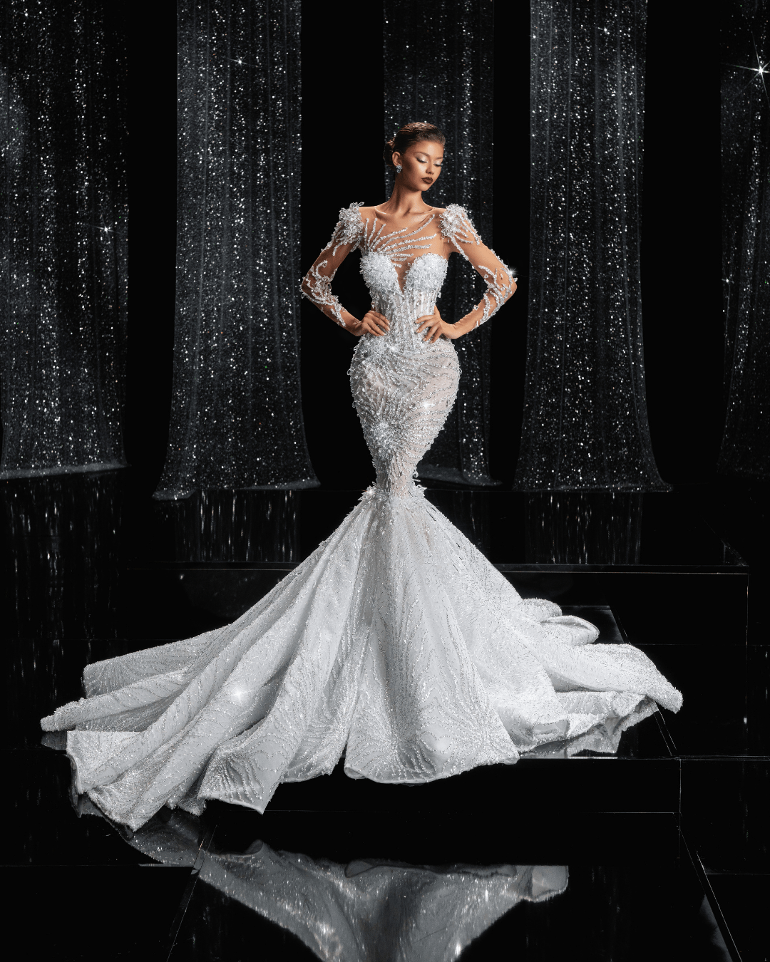 Denora Bridal Dress with Crystals and Long Sleeves - BLINI