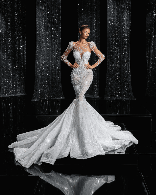 Denora Bridal Dress with Crystals and Long Sleeves - BLINI