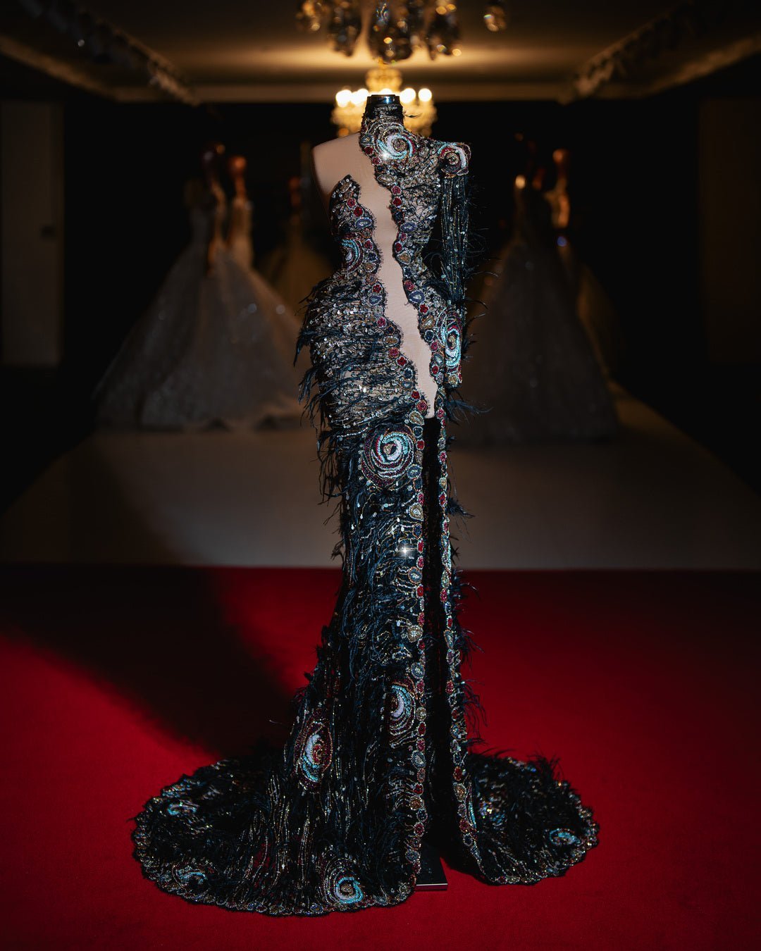 Eclipse One Shoulder Dress with Feathers - BLINI