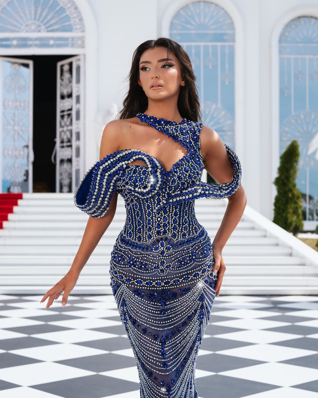 Eleni Blue Dress with Silver Stones - BLINI