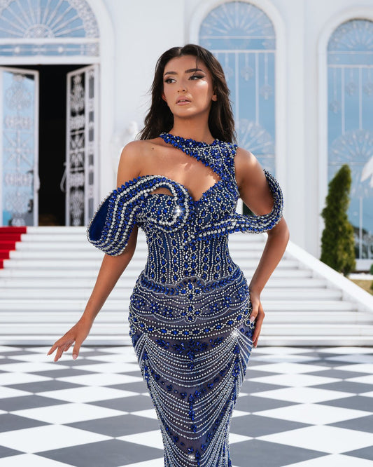 Eleni Blue Dress with Silver Stones - BLINI