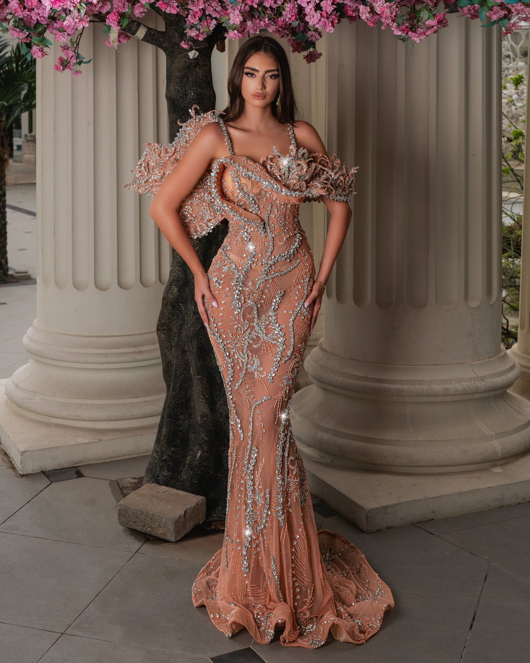 Eleni Peach Dress with Crystals - BLINI