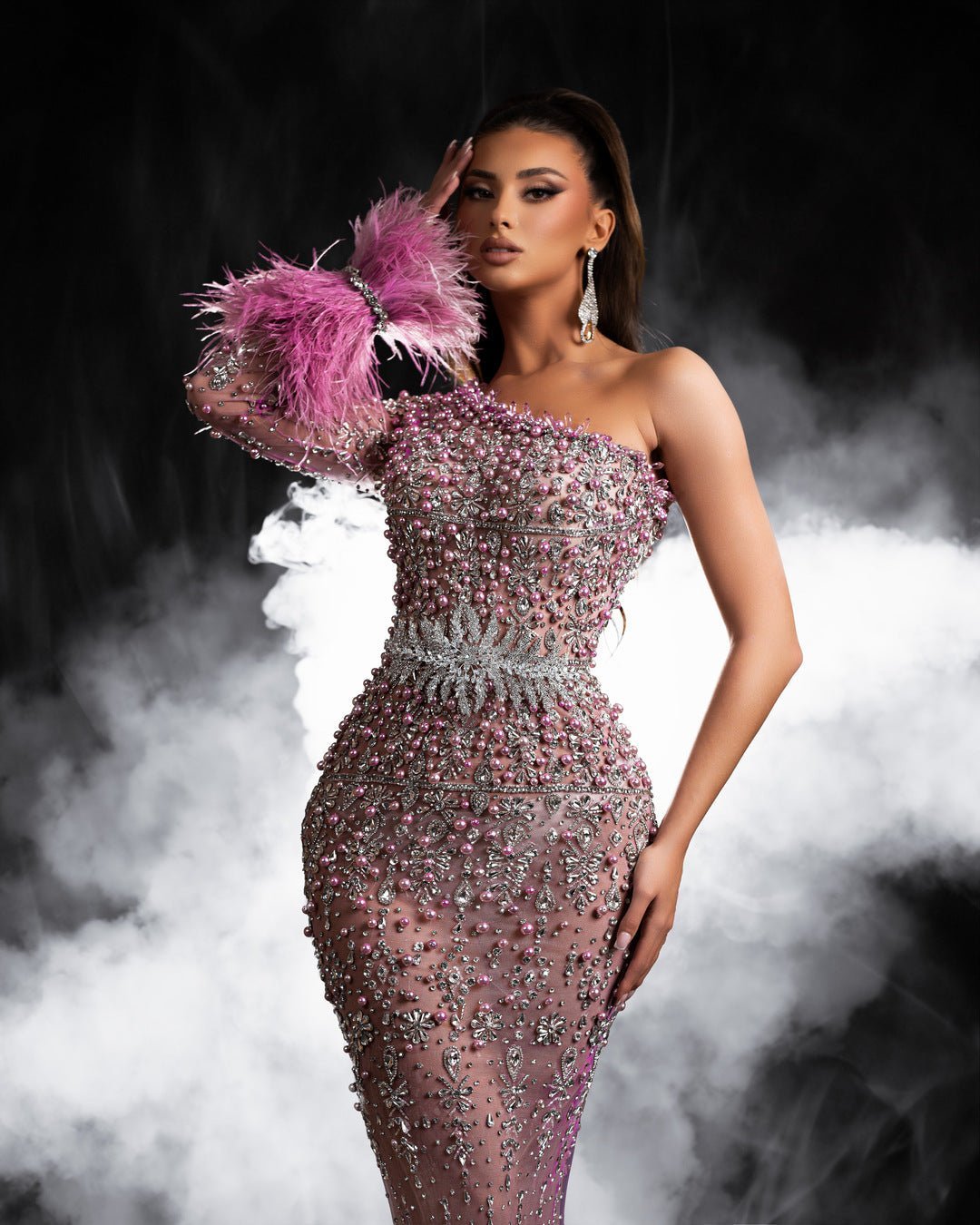 Eletta Pink Dress with Crystals and Beads - BLINI