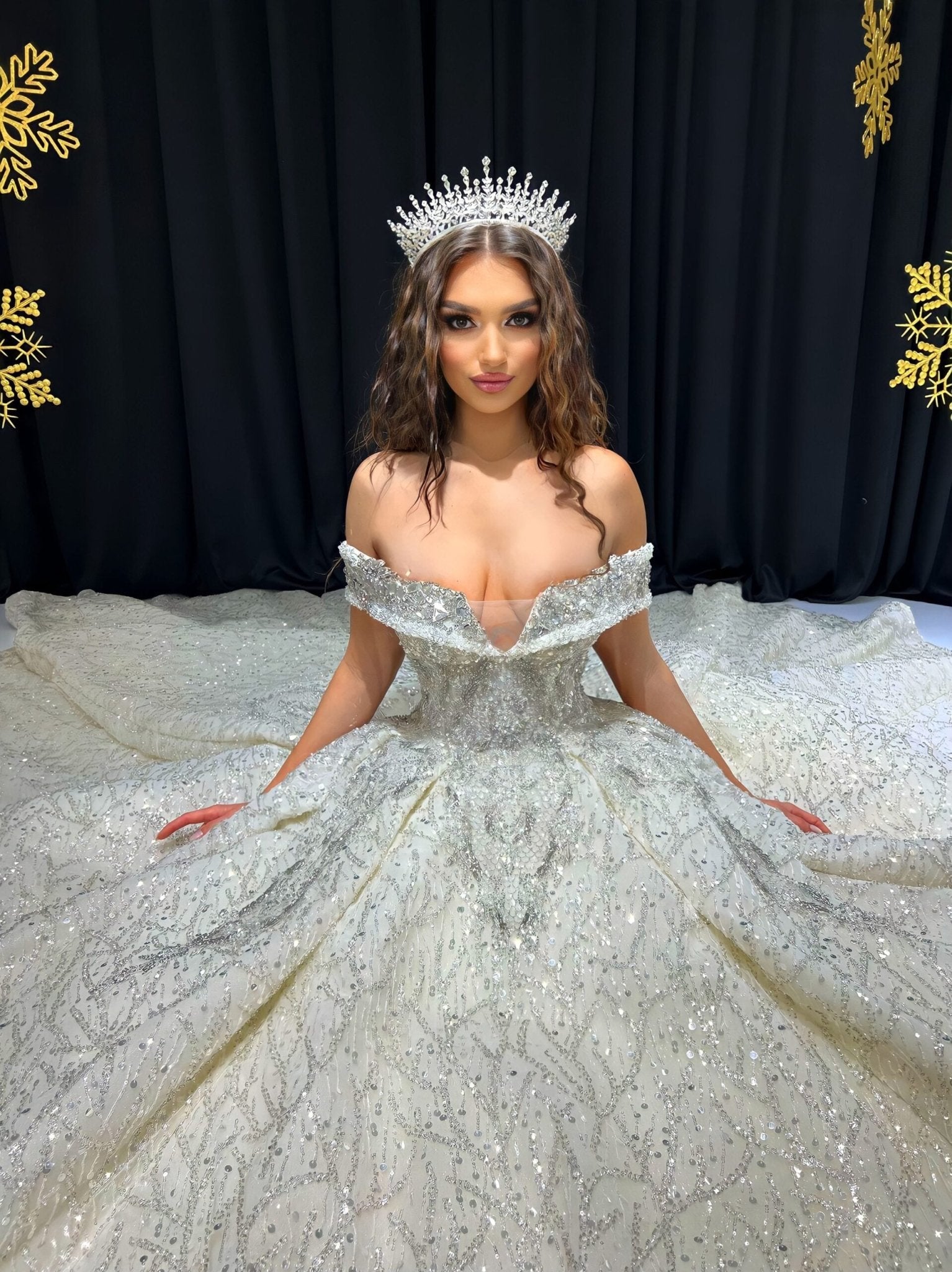 Elizabeth Off - Shoulder Crystal Embellished Bridal Dress - BLINI