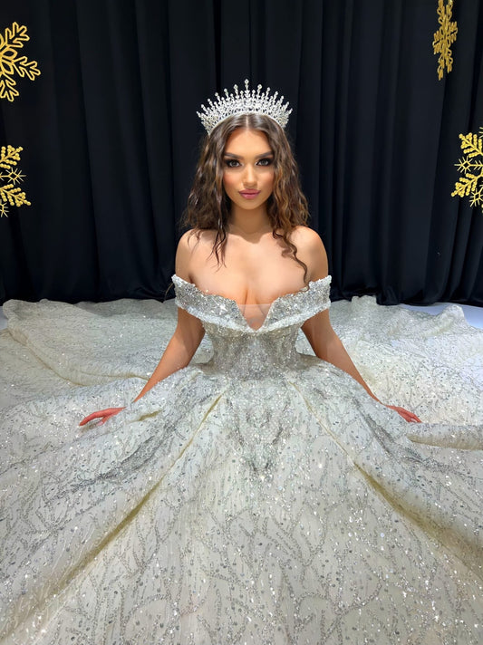 Elizabeth Off - Shoulder Crystal Embellished Bridal Dress - BLINI