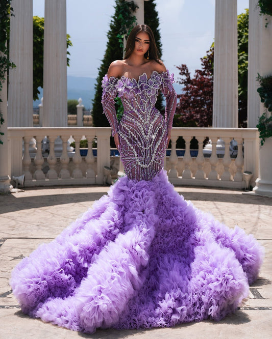 Ellie Purple Dress with Off Shoulder Design - BLINI