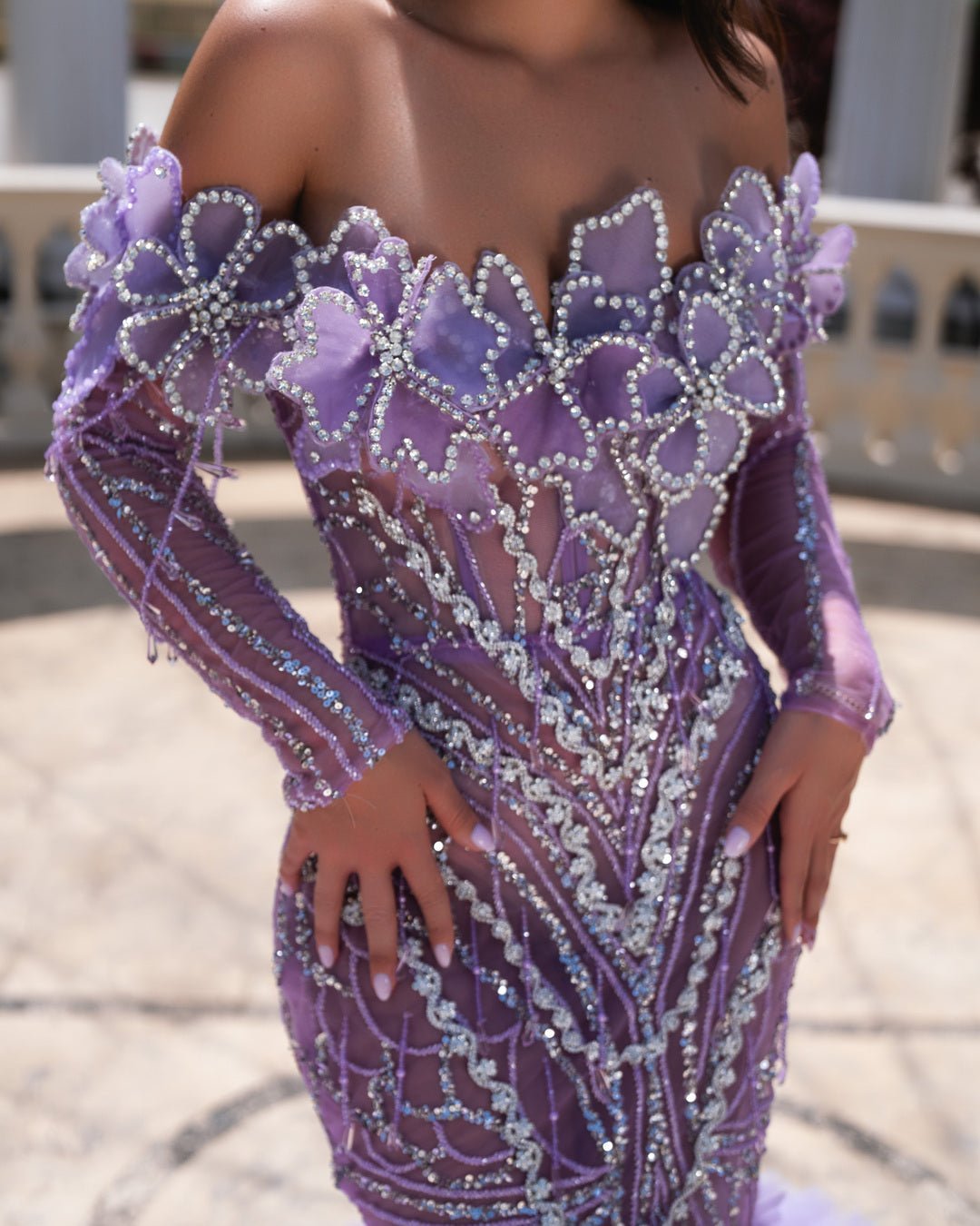 Ellie Purple Dress with Off Shoulder Design - BLINI