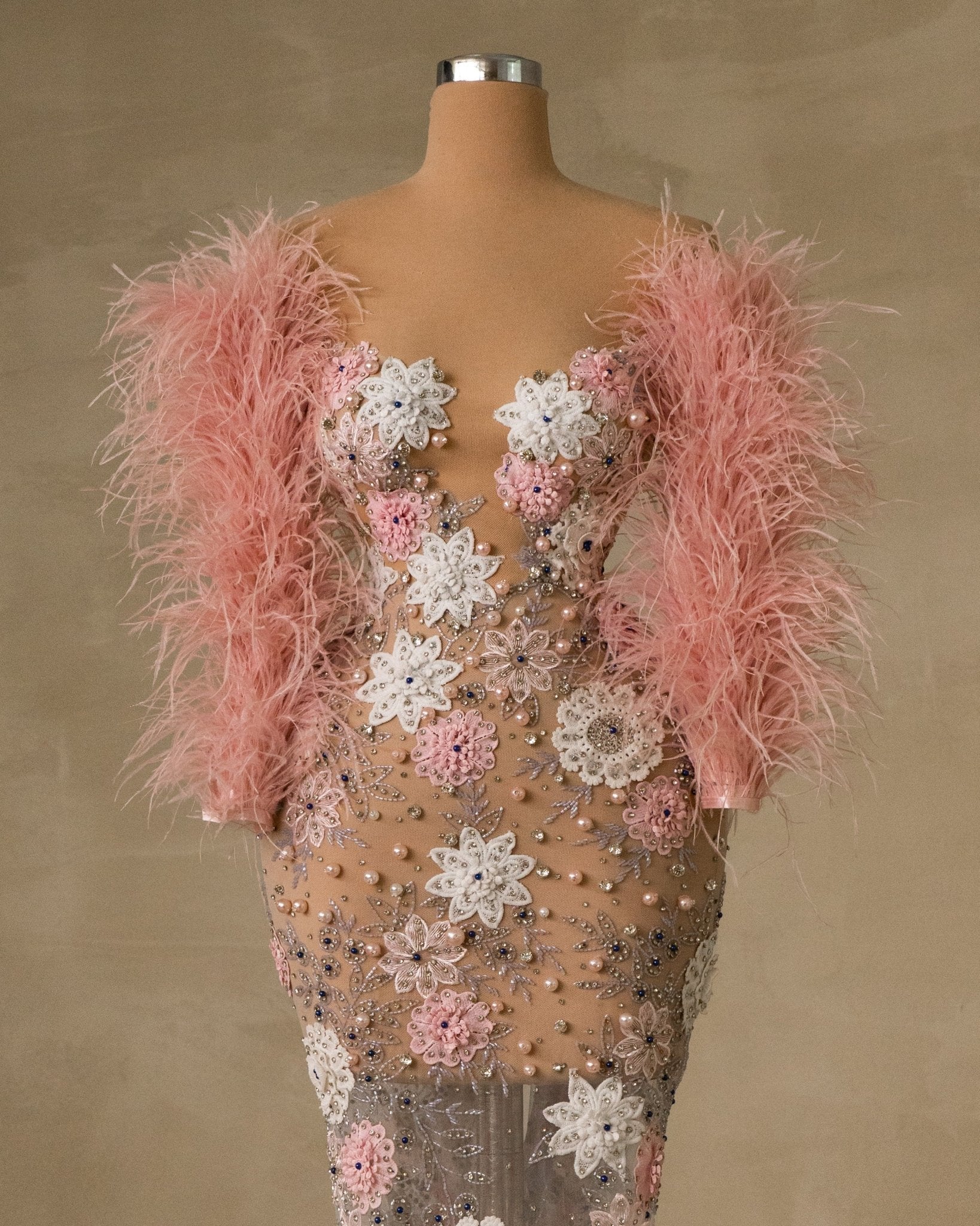 Elvyrah Feather Dress with Flowers - BLINI