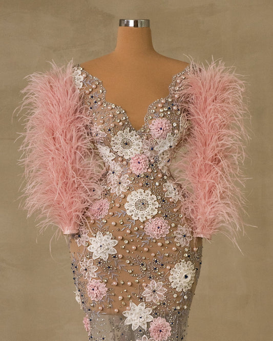 Elvyrha Feather Dress with Flowers - BLINI