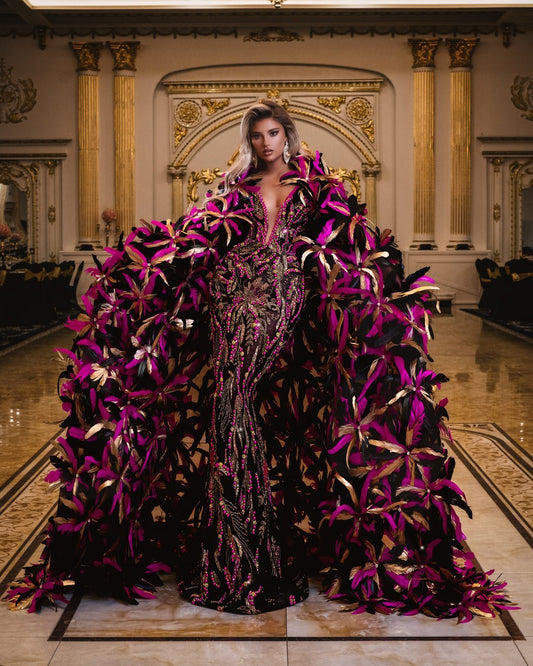 Elysiana Black Dress with Pink and Gold Details - BLINI