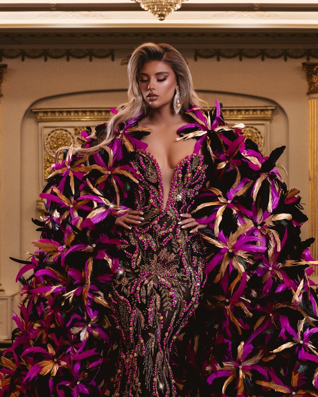 Elysiana Black Dress with Pink and Gold Details - BLINI