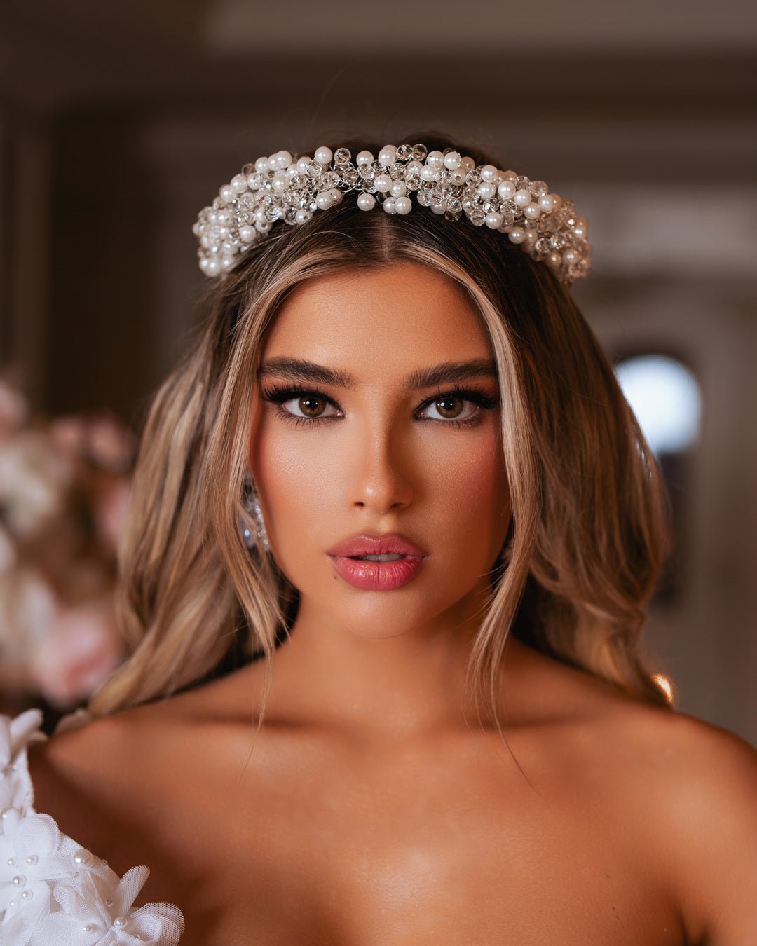 Emelie Bridal Dress with Pearls and Flowers - BLINI