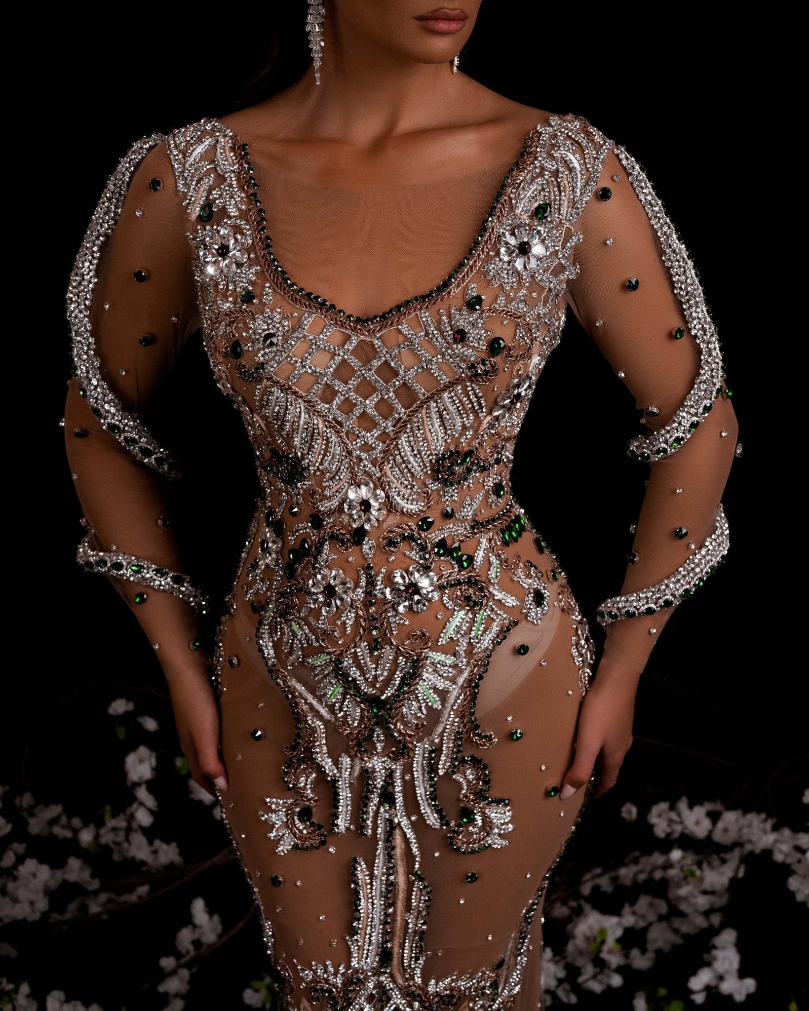 Emerald Snake Dress with Stone Embellishments - BLINI