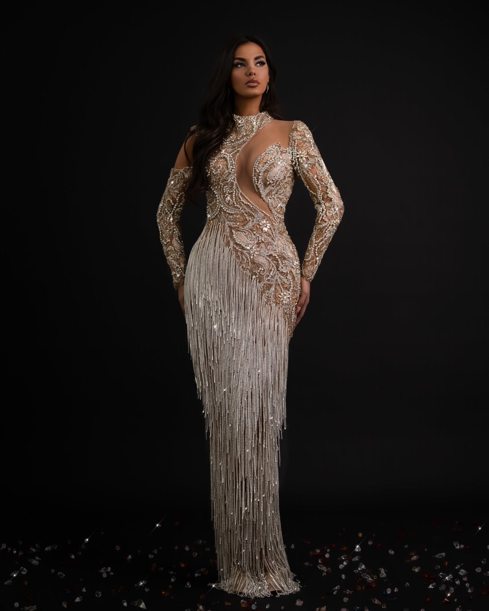 Emília Silver Tassel Dress with Cut - Out - BLINI