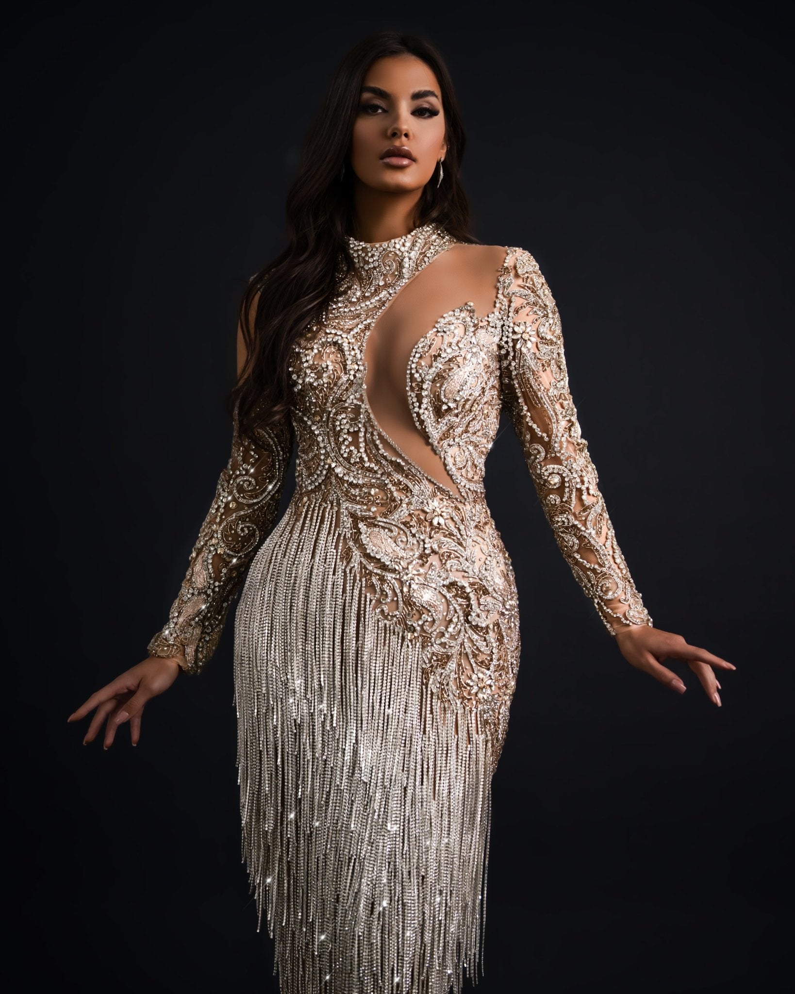 Emília Silver Tassel Dress with Cut - Out - BLINI