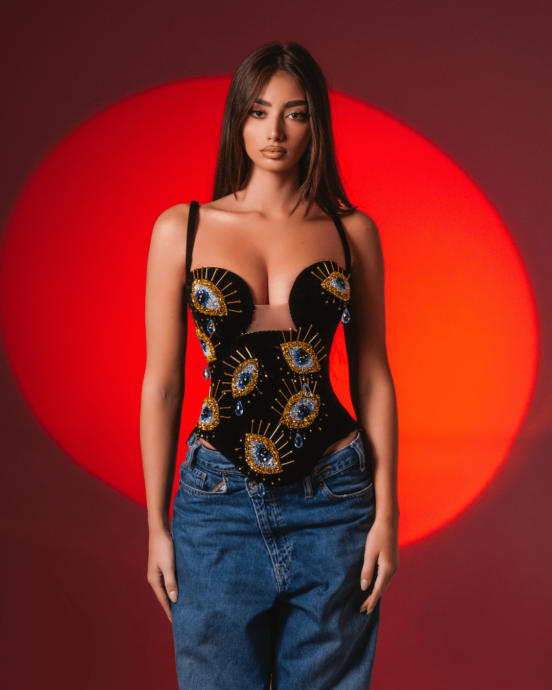 Endya Black Sleeveless Corset with Crystals - BLINI