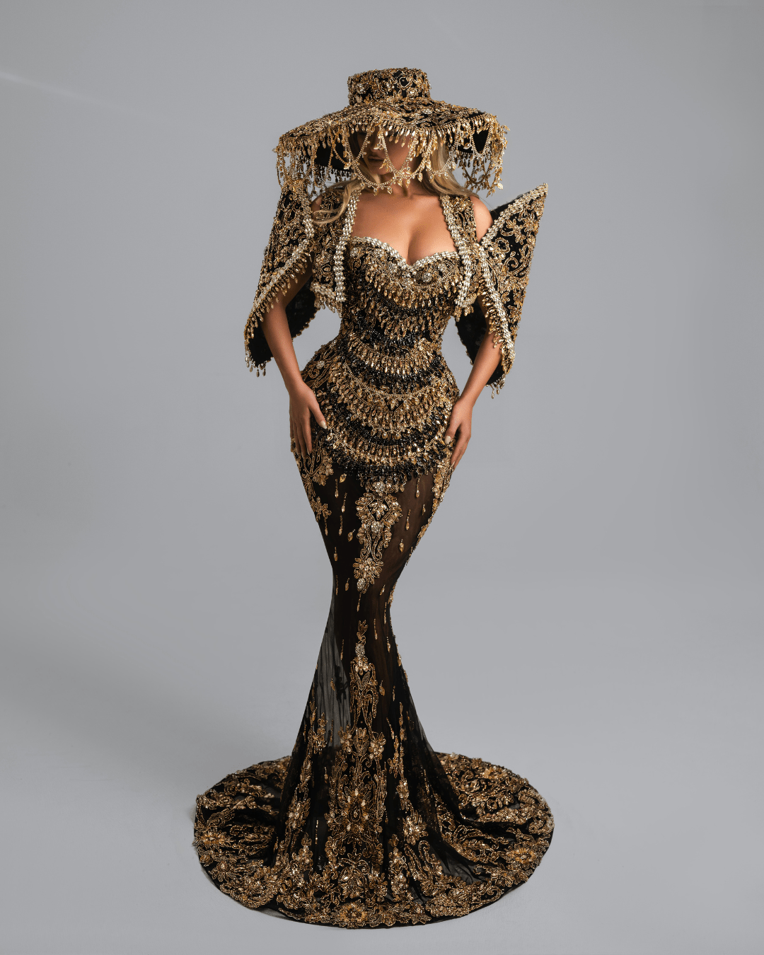 Erandes Long Dress with Crystal and Fedora Hat - BLINI