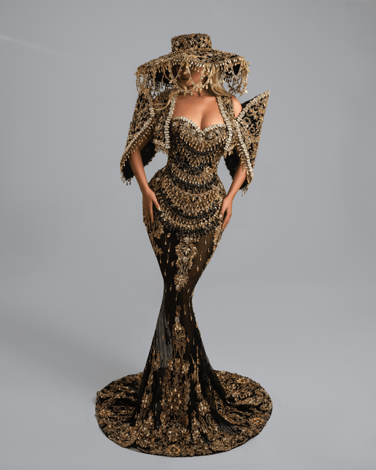 Erandes Long Dress with Crystal and Fedora Hat - BLINI