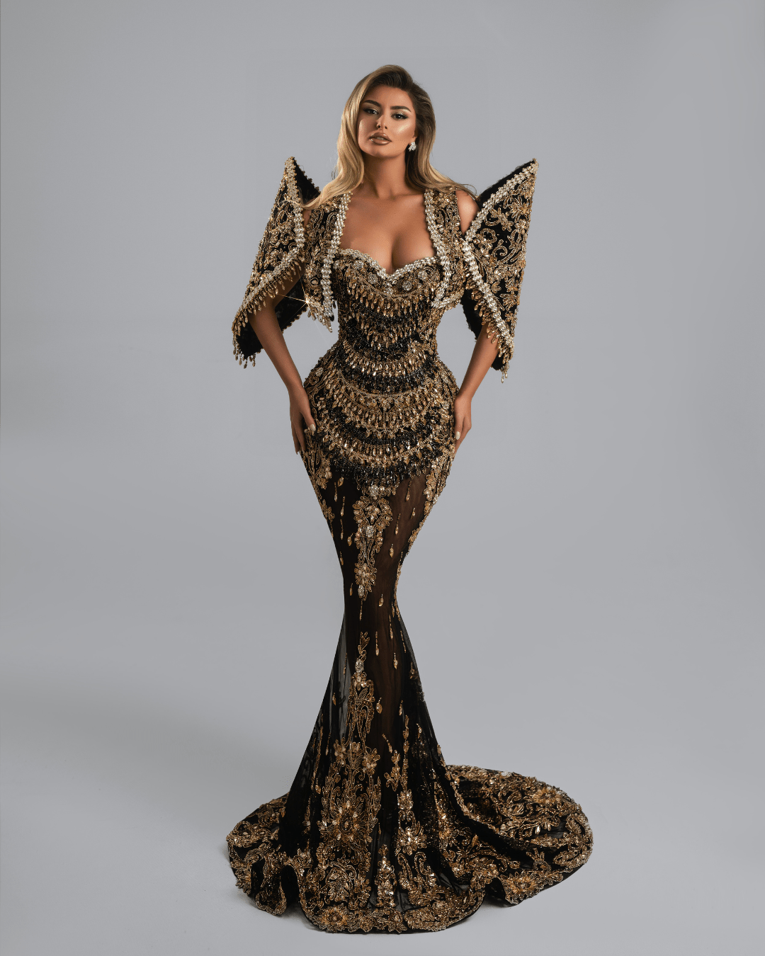 Erandes Long Dress with Crystal and Fedora Hat - BLINI