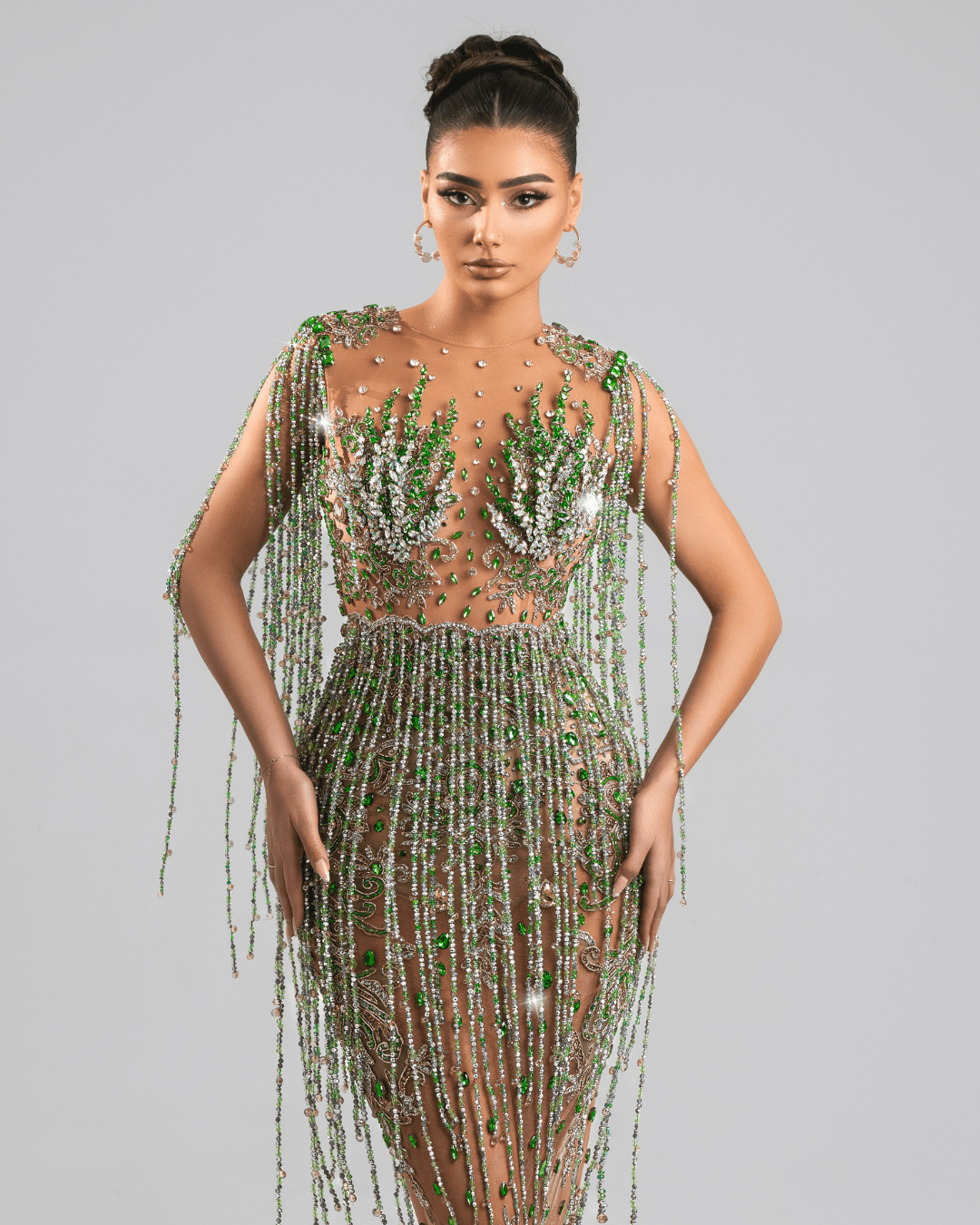 Erina Green Long Dress with Crystals - BLINI
