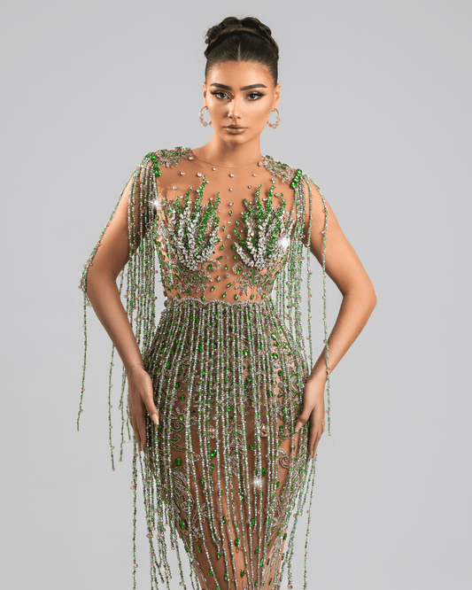Erina Green Long Dress with Crystals - BLINI