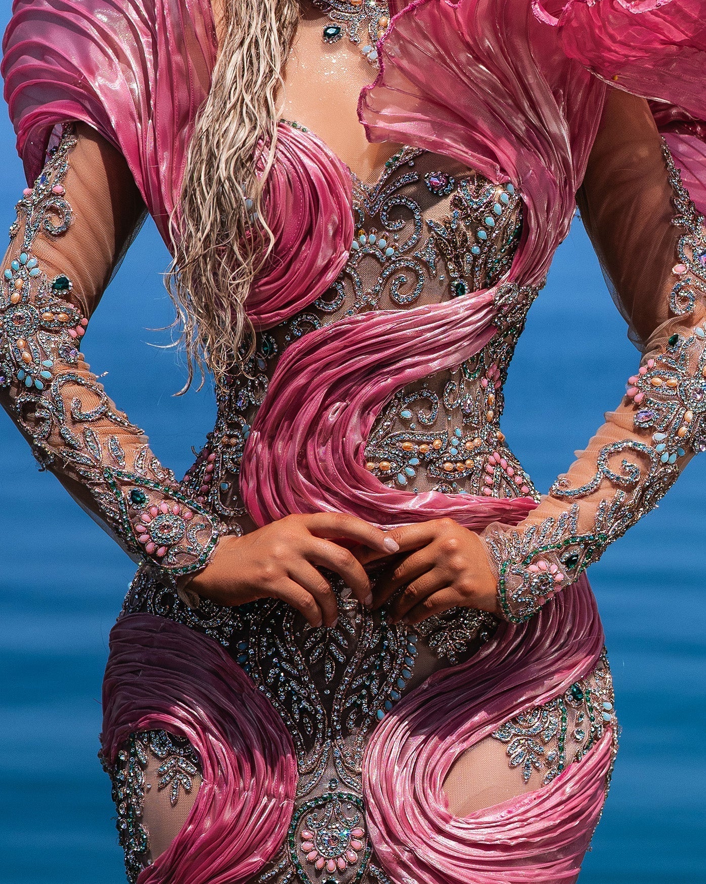 Erytheia Silver Dress with Pink Organdy Details - BLINI