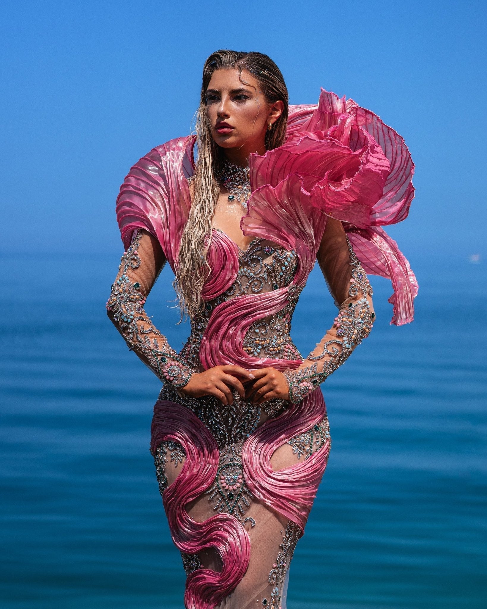 Erytheia Silver Dress with Pink Organdy Details - BLINI