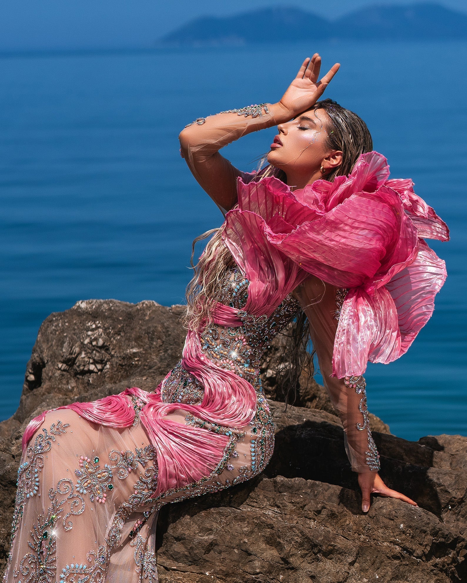 Erytheia Silver Dress with Pink Organdy Details - BLINI