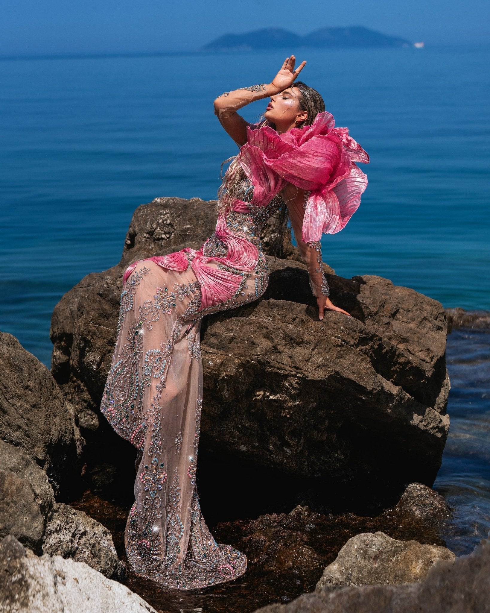 Erytheia Silver Dress with Pink Organdy Details - BLINI