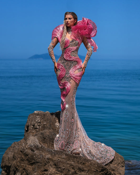 Erytheia Silver Dress with Pink Organdy Details - BLINI