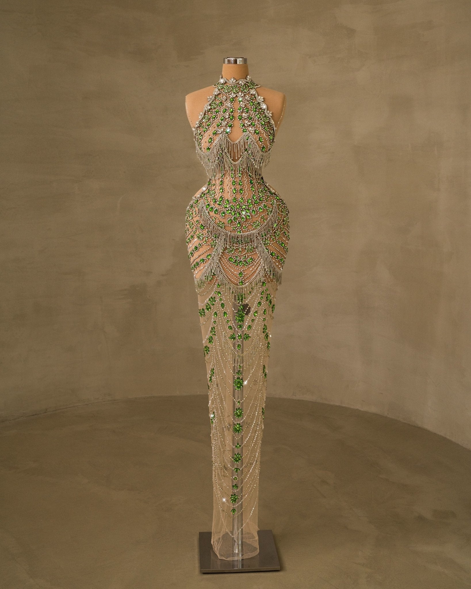 Evangelinea High Neck Dress Embellished with Rhinestones - BLINI