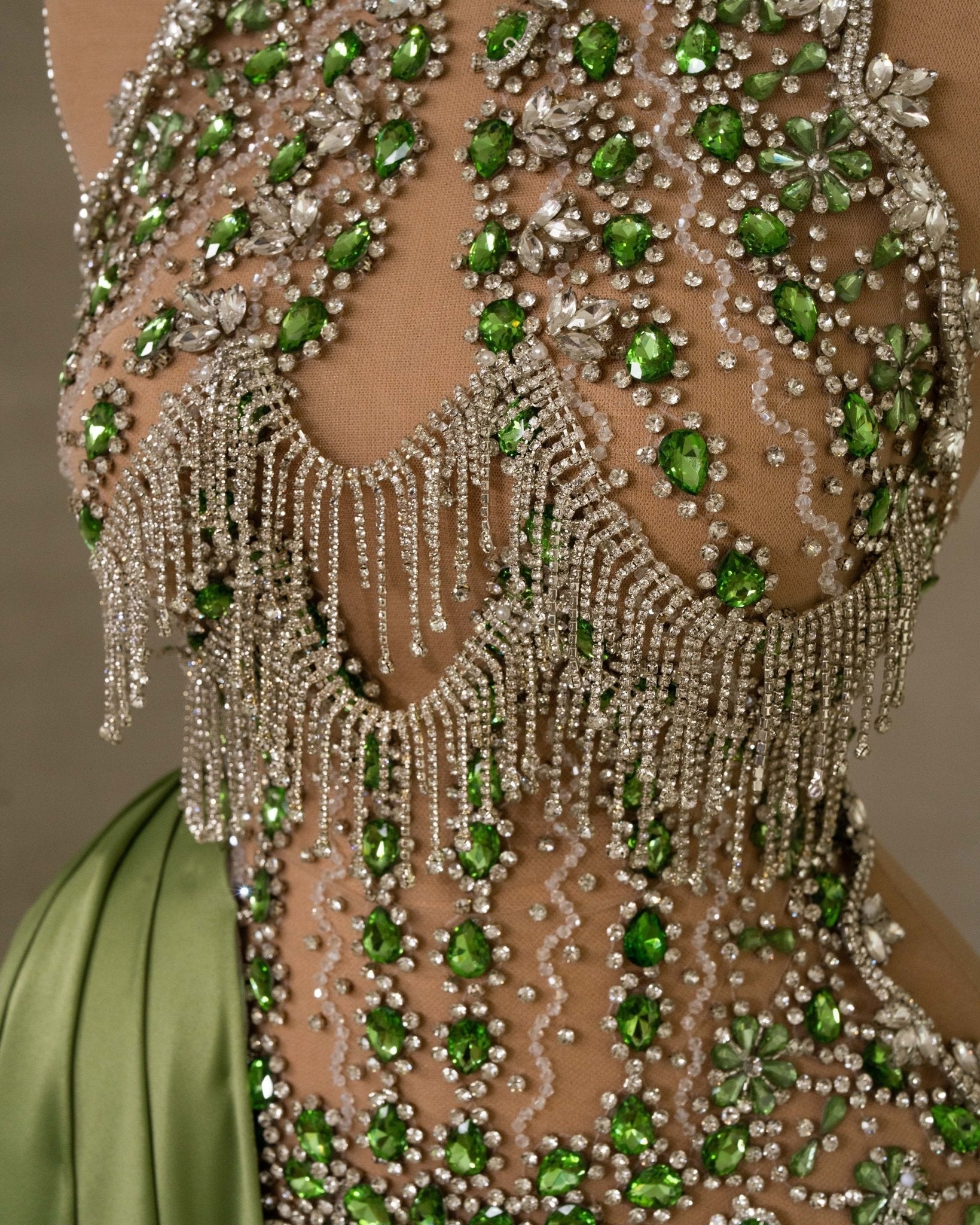 Evangelinee Rhinestone Dress with Green Tail - BLINI