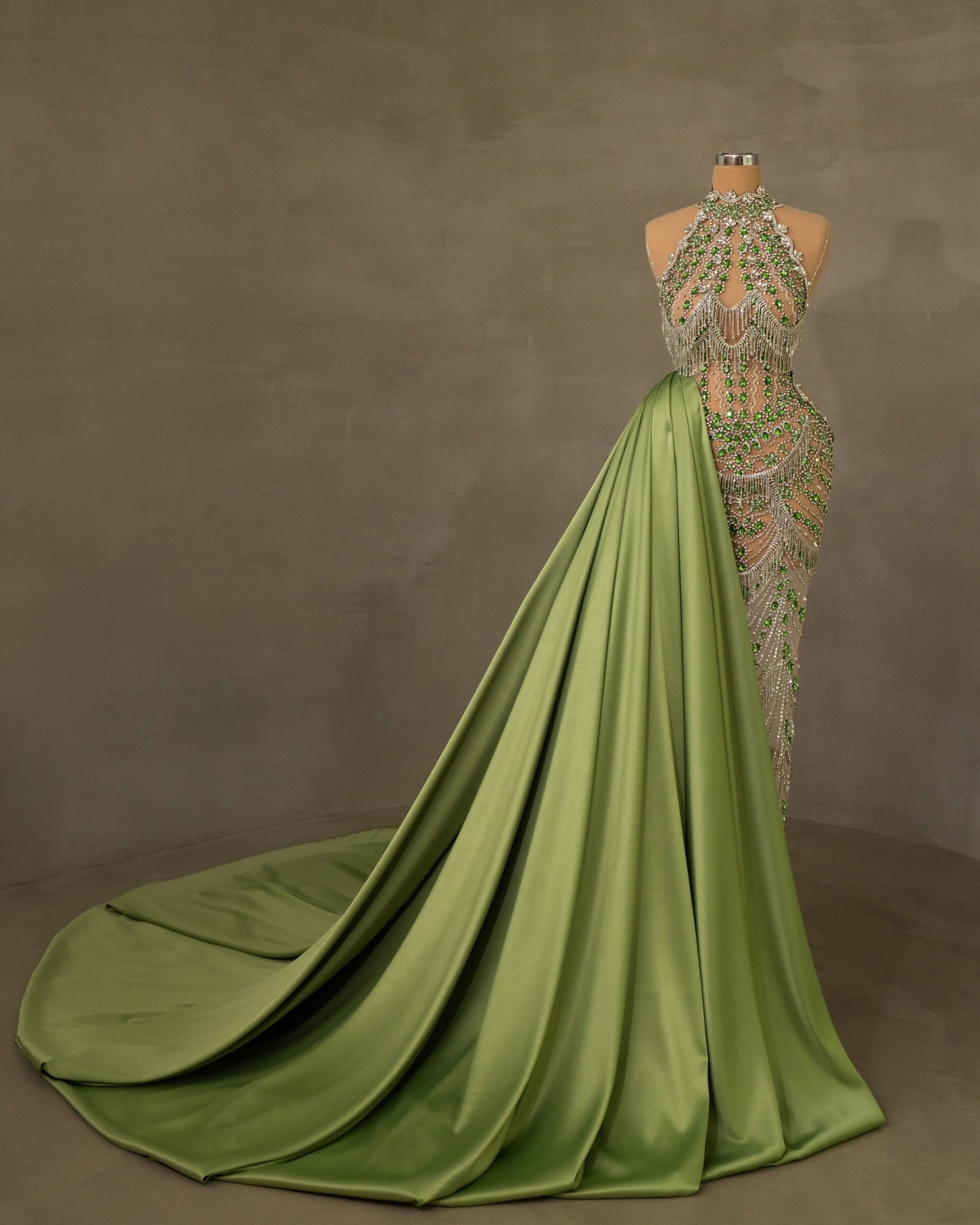 Evangelinee Rhinestone Dress with Green Tail - BLINI