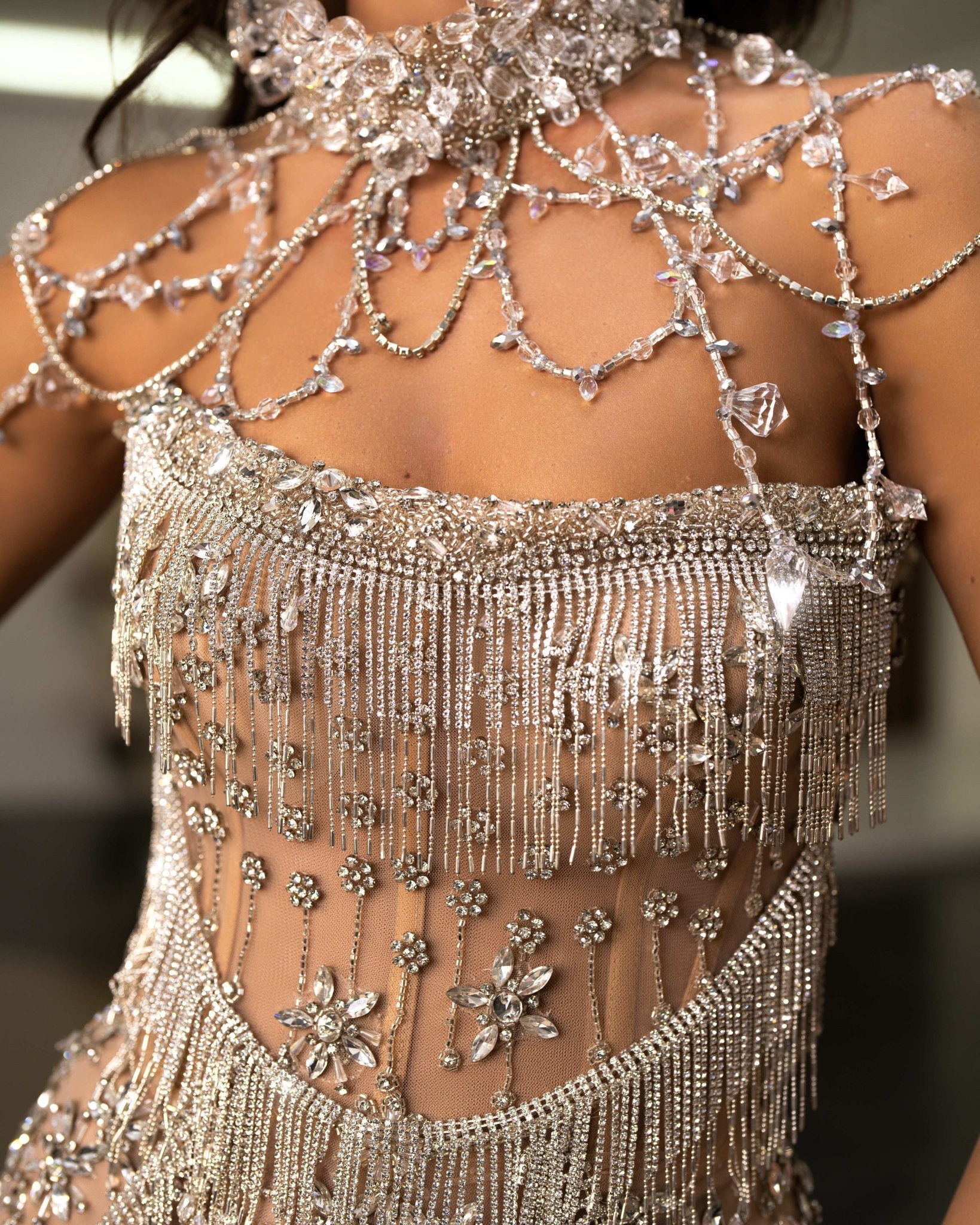 Fabelisa Stone and Tassel Embellished Dress with Neck Detail - BLINI