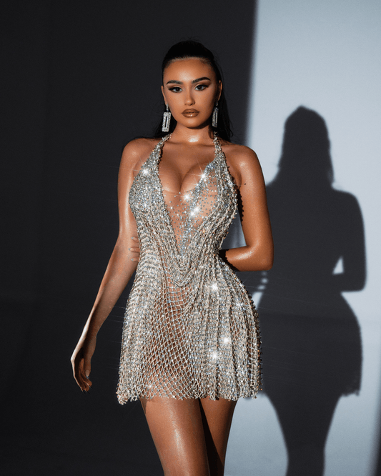 Faers Nude Short Sleeveless Dress with Crystals - BLINI