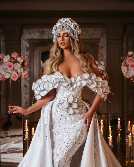 Felínda Bridal Dress with Flowers and Overskirt - BLINI