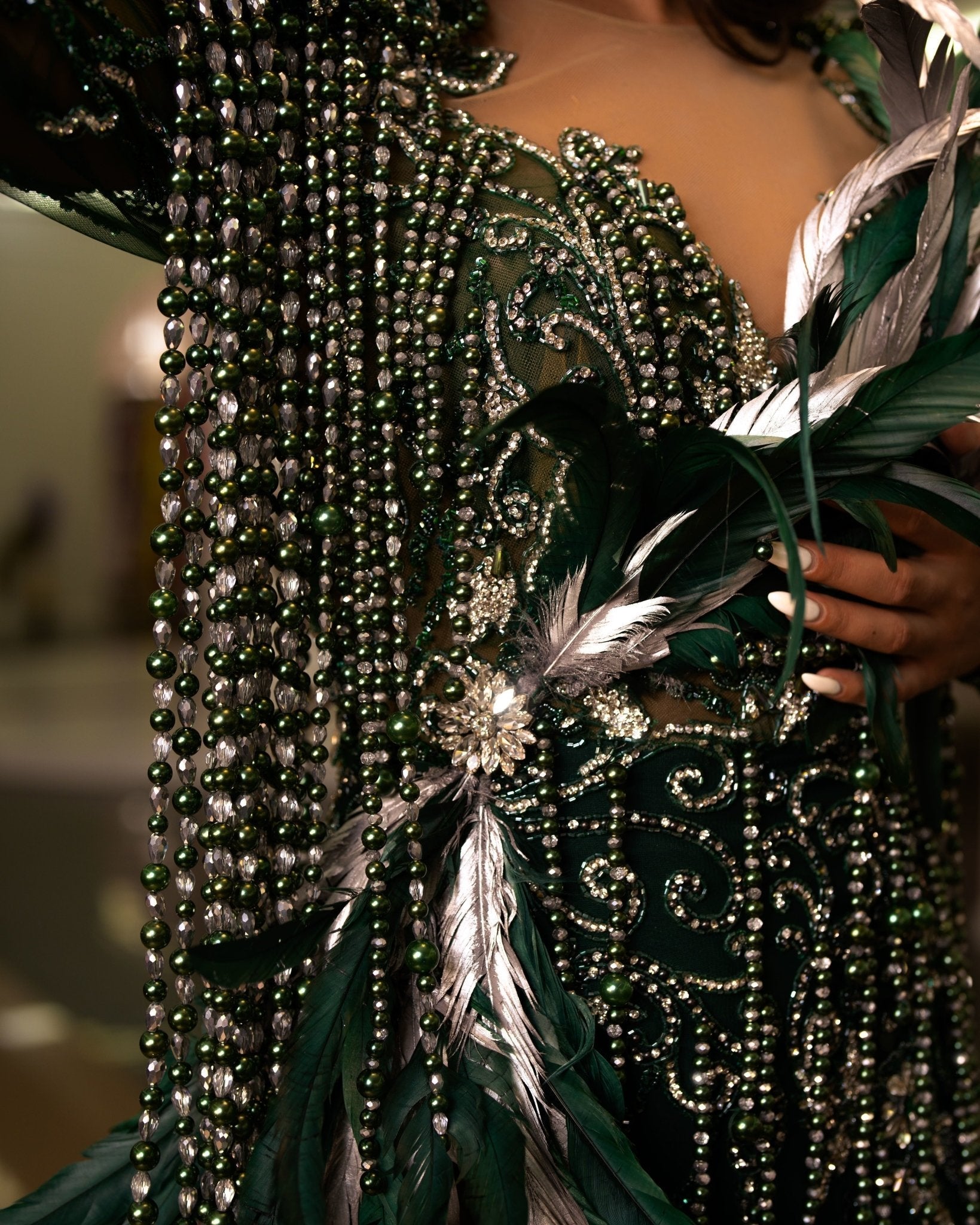 Férosa Deep Slit Dress with Feather Embellishments - BLINI